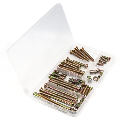 cSeao Crib Screws,Bed Frame Bolts and Nuts Kit, Crib Parts, Bunk Bed Screws, M6-1.0x15-80mm Furniture Barrel Bolts Assortment Kit for Dream on me, Delta, Graco, Fisher Crib, Pack of 60 - size: M6x15-80mm 8 Sizes