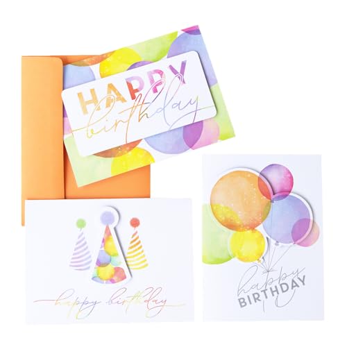 Masterpiece Colorful Pop Out Happy Birthday Cards / 12 Boxed Birthday Cards With Orange Envelopes / 4 5/8" x 6 1/4" Folded Greeting Cards With Inside Verses / 3 Pop Out Dimensional Designs - color: Colorful Pop Out