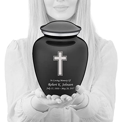 Adult Personalized Simple Cross Cremation Urns for Human Ashes I Large Charcoal Funeral Urn for Men and Women I 200 lbs - color: Carcoal Black