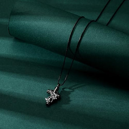 Butterfly Cross Cremation Jewelry Urn Necklaces Stainless Steel Cross Urn Necklaces for Ashes Memorial Keepsake Pendant for Women Gifts With Funnel Kit & Bag - color: Grey+White