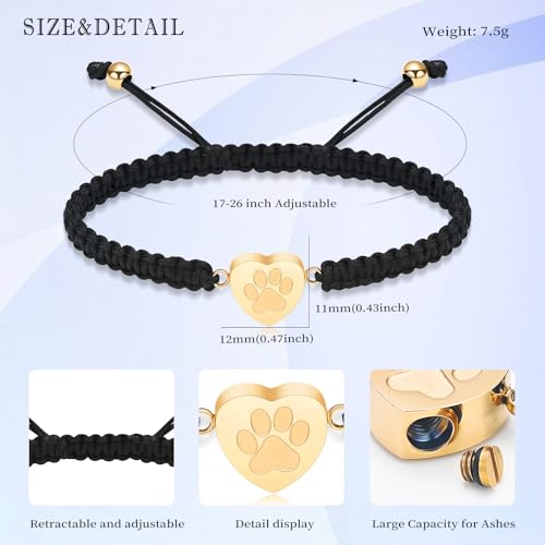 Cremation Bracelet for Pets Ashes Cat Dog Heart Paw Print Pendant Bangle Stainless Steel Memorial Urn Bracelet Cremation Jewelry - color: Customize