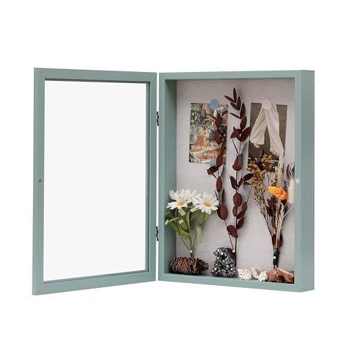11x14 Shadow Box Frame with Linen Back, Wood Glass Display Case for Medals, Photos, Memorabilia, Awards - Pins Included- Light Green - color: Light Green, size: 11x14
