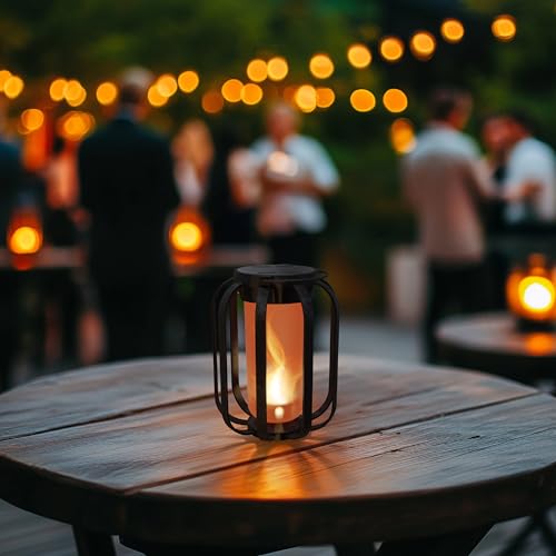 FoxFlame Modern Solar Lanterns Outdoor Waterproof, Patented Fire Effect - style: Modern Flame Lantern