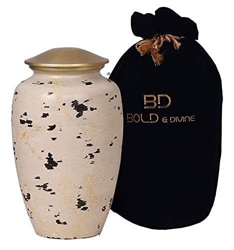 BOLD & DIVINE Wooden Distressed Cremation Urn | Human Ashes Adult Memorial urn, Burial, Funeral Cremation Urns | 200 Cubic Inches (Large/Adult) with Unique Velvet Bag - color: Wooden Distressed