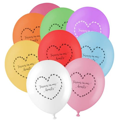 ANGEL & DOVE 25 Rainbow Funeral Balloons 'Forever In Our Hearts' Biodegradable - for Memorial, Celebration of Life