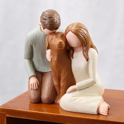 Hensonever Couple with Dog Figurines Ornaments, We are A Family Memorials Statues Gifts for Dog Lovers - color: Family of Three