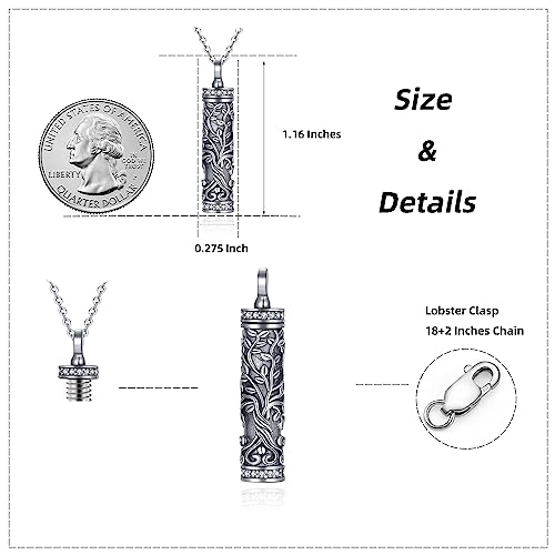 Sterling Silver Tree of Life Flower Celtic Cremation Ashes Urn Pendant Necklace for Women - color: Cylin *Treelife Sty2