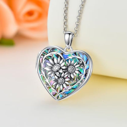 Dorunmo Locket Necklace 925 Sterling Silver Pictures Photo Keep Someone Near to You Custom Lockets Mother's Day Jewelry Personalized Photo Locket Gifts - color: B-Sunflower-Abalone, style: Locket Only