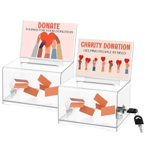 Clear Donation Box with Lock & Sign Holder, Versatile for Fundraising, Ballot Voting, Suggestions, and Tips Jar, Secure Storage Design, Size 6.2x4.6x4.0 Inch, Clear 2 Pack - size: Clear 2p