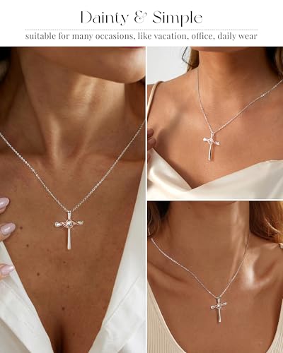 ACECHA Silver Cross Necklace for Women, Cubic Zirconia Pendant - color: CZ Cross 02