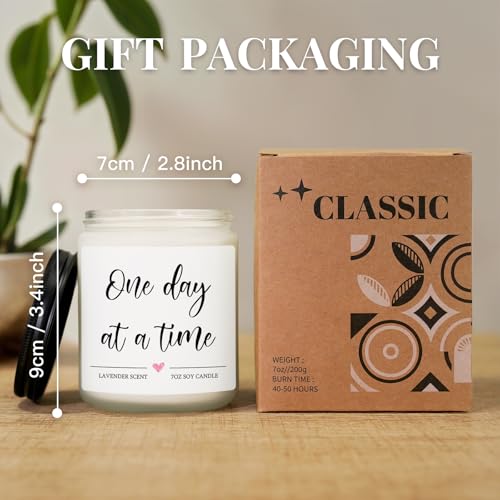 Get Well Gifts for Women Men, One Day at A Time Candle, Lavender Scent | Thinking of You Gifts, Breast Cancer Care Gift, Inspirational Encouragement Sympathy Candle, Anxiety Relief Items
