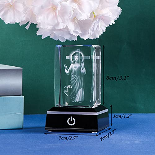 Movdyka 3D Crystal Cross Jesus Missionary Figurine with Colorful Light Base | Religious Gifts for Women Men Christian Laser Engrave Inspirational Gifts for Friends Faith on Birthday Unique - color: jesus on cross