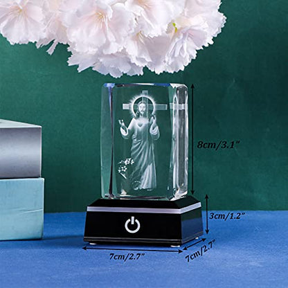 Movdyka 3D Crystal Cross Jesus Missionary Figurine with Colorful Light Base | Religious Gifts for Women Men Christian Laser Engrave Inspirational Gifts for Friends Faith on Birthday Unique - color: jesus on cross
