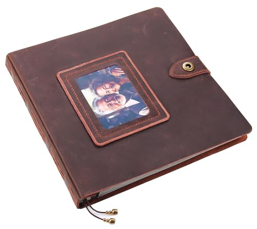 Leather photo Album Self Adhesive Pages, Handamde Leather Scrapbook Photo Album, Wedding Family Album, Holds 3x5, 4x6, 5x7, 6x8, 8x10 Photos - Coffee - color: Coffee, size: 13.58x13x1.3