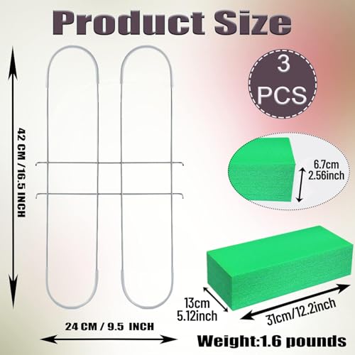 GRPFS 3 Pack Cemetery Saddles for Headstones 12 Inch Galvanized Gravestone Saddle with Flower Foam Blocks，Cemetery Headstones for Graves