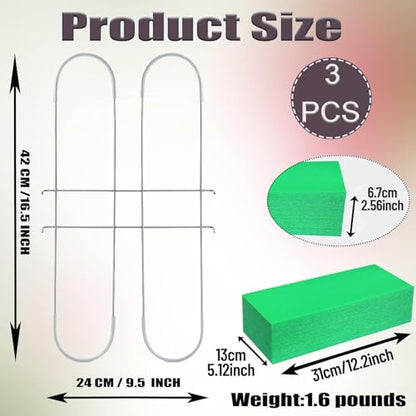GRPFS 3 Pack Cemetery Saddles for Headstones 12 Inch Galvanized Gravestone Saddle with Flower Foam Blocks，Cemetery Headstones for Graves
