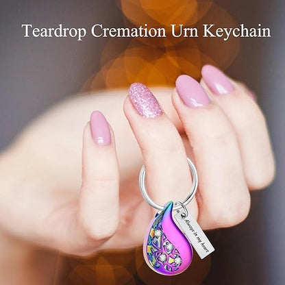 Hearbeingt Teardrop Urn Keychain for Ashes Tree of Life Cremation Jewelry - color: A-customize Back