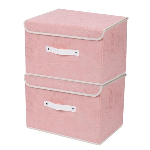 ANMINY Fabric Storage Box Bins with Lids, Rose Print, Pink, 2PCS Medium | Keepsake Memory Storage, Nonwoven Fabric, PP Board Frame, Washable, PU Handles, Foldable Stackable, Decorative, 13"x9"x7.9" - size: Medium (Pack of 2)