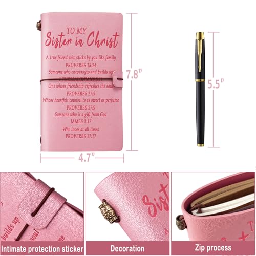 Christian Sister Gift, Sister in Christ Gifts for Women Leather Journal Notebook Sisters Gifts from Sister Christian Gifts for Women Religious Gifts for Women Sister Best Friends Friendship Faith Gifts, Sister in Chirst - color: Pink