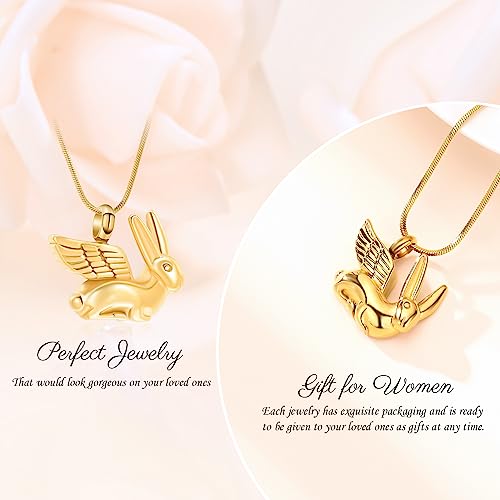 Bunny Rabbit Urn Pendant Necklace - Stainless Steel Cremation Ashes Jewelry for Pets Keepsake Memorial Ashes Locket - color: Gold