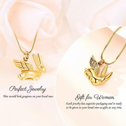 Bunny Rabbit Urn Pendant Necklace - Stainless Steel Cremation Ashes Jewelry for Pets Keepsake Memorial Ashes Locket - color: Gold