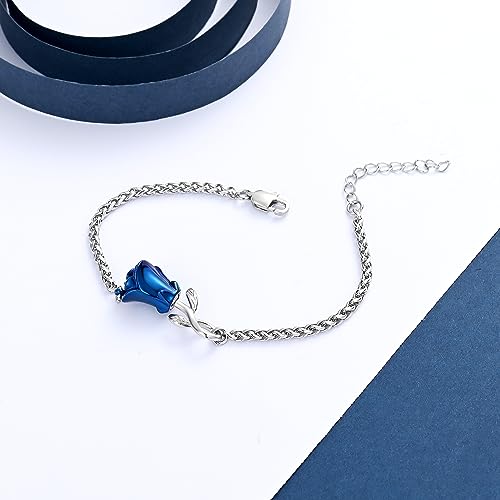 Rose Flower Ashes Bracelet for Women Cremation Memorial Jewelry - color: Blue