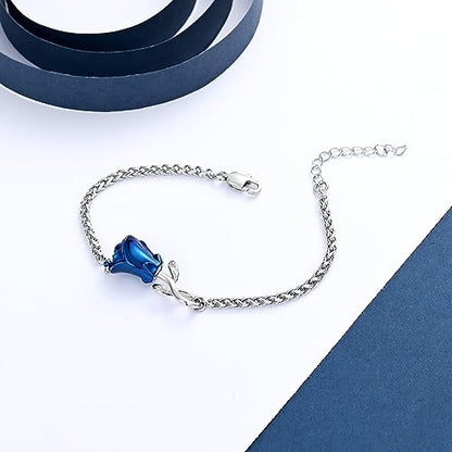 Rose Flower Ashes Bracelet for Women Cremation Memorial Jewelry - color: Blue