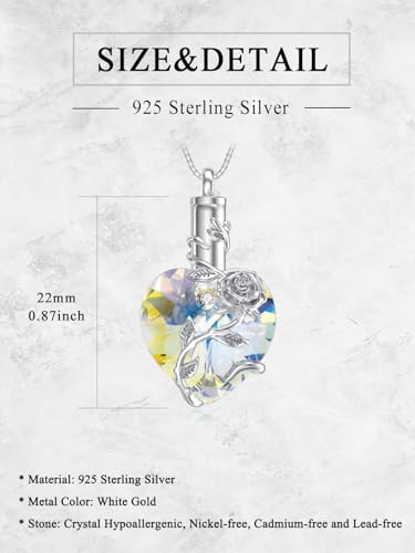 OCJ Heart Rose Flower Urn Necklace for Ashes Women Birthstone Cremation Necklaces Sterling Silver Memorial Cremation Jewelry Gifts - color: 04-April-Diamond