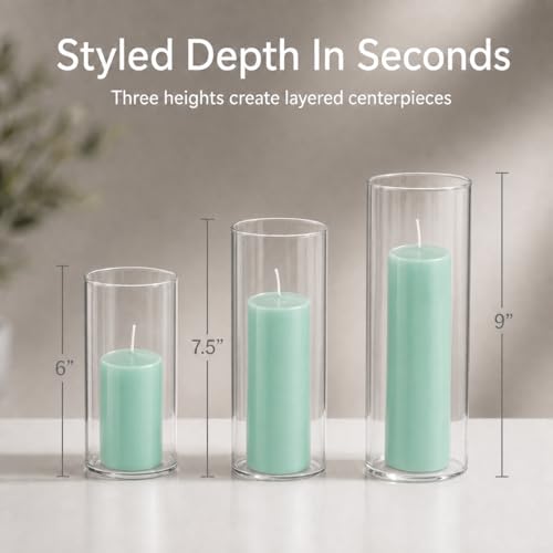 Yummi Set of 36 Slim Pillar Candles and Cylinder Vases - Blue Jade - color: Blue Jade