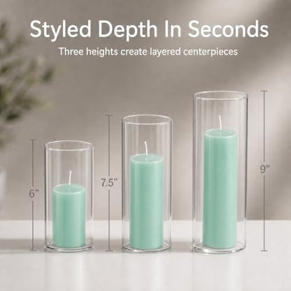 Yummi Set of 36 Slim Pillar Candles and Cylinder Vases - Blue Jade - color: Blue Jade