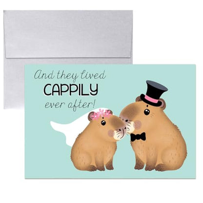 Amanda Creation Capybara Wedding Card, 4x6 Blank Inside with Silver Envelope, Funny Wedding Card for Newlyweds, Cappily Ever After - style: Capybara