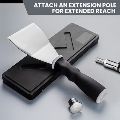 Mister Rui 3" Bent Heavy Duty Scraper, Hammer End, Pole Socket, Stainless | Heavy-duty bent scraper, 3" blade for paint removal and surface repair. Hammer end with pole socket for extension pole - color: Gray