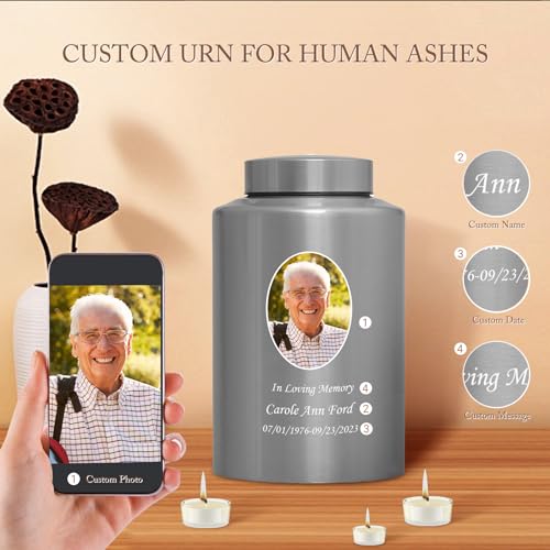 Custom Urns for Human Ashes Cremation Funeral Burial Urn for Male Female | Stainless steel, Customizable Photo Urn, Large Up to 220lbs, Decorative Urns with Picture, Urnas Para Cenizas Humanas Adultos - size: Custom Portrait Urn