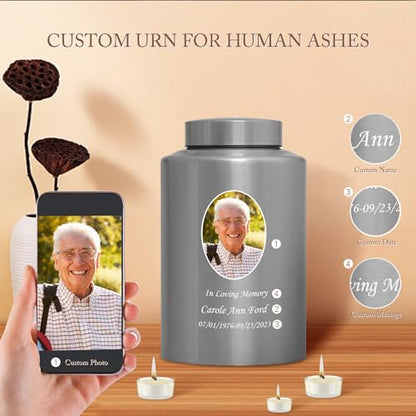 Custom Urns for Human Ashes Cremation Funeral Burial Urn for Male Female | Stainless steel, Customizable Photo Urn, Large Up to 220lbs, Decorative Urns with Picture, Urnas Para Cenizas Humanas Adultos - size: Custom Portrait Urn