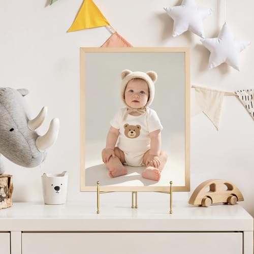 Display Stand for Plate, Foldable Metal Plate Stand for Table, Decorative Easel Holder for Picture Frames, Photos, Wedding Cards, Sign Posters, Cavas, 8-inch Gold