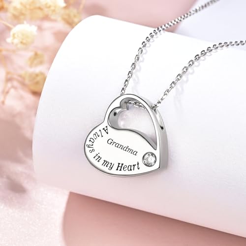 S925 Sterling Silver Heart Urn Necklace Memorial Ashes Keepsake Jewelry - style: Grandma