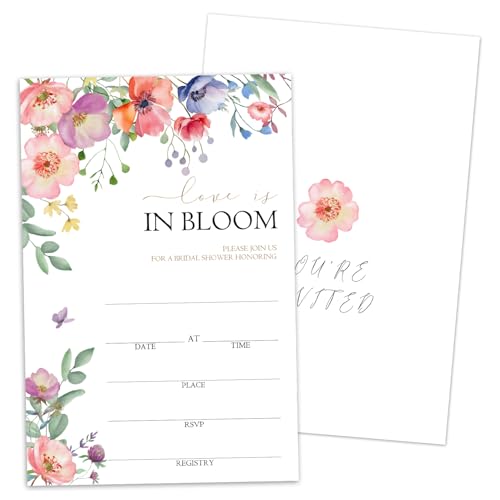 WwongxianB Bridal Shower Invitations with Envelopes, Love Is In Bloom, 25 Floral Fill In Invites for New Couples Mr and Mrs, Wedding & Bridal Shower Party Favor Decorations -N12 - color: multicolor