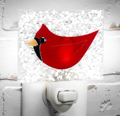 Stained Glass Night Light, Red Cardinal, Bird, Plug in nightlight for Bedroom/Bathroom/Stairway/Hallway Home Decor NTL 227 | Bird, Plug in nightlight, Bedroom/Bathroom/Stairway/Hallway Home Decor, NTL 227