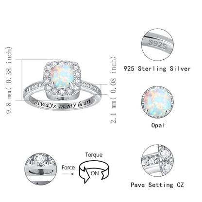925 Sterling Silver Cremation Urn Ring for Women Memorial Ashes Keepsake Jewelry to Honor Loved Ones - color: White opal