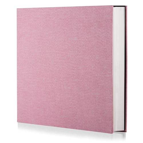Photo Album Self Adhesive Scrapbook Album for 4×6 Pictures DIY Magnetic Linen Cover Album 30 Blank Pages for Family Wedding, Birthday, Christmas, Anniversary (Pink) - color: Pink, size: 9.8"x9"30Pages