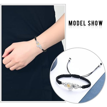 constantlife Double Heart Cremation Bracelet for Ashes for Women Stainless Steel Pendant Urn Memorial Jewelry Loved Ones Human Pet Funeral Keepsake Gift - color: Sunflower-Silver+Gold