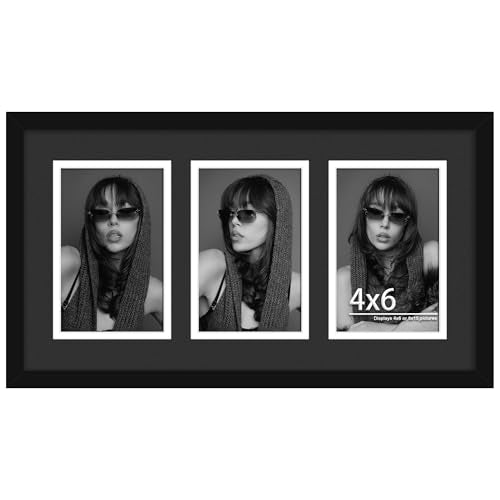 DUENPY 8x15 Collage Frame For 3 4x6 Photos Black Mat - color: Black, size: 8x15（4x6 opening）