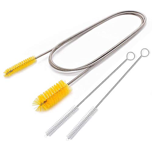 67" Flexible Drain Brush Set, Double Ended Long Hose Pipe Cleaner with 2 Pcs 8.2" Straw Cleaning Brushes, Nylon Tube Cleaner Tool for Refrigerator Defrost, Aquarium Filter, Sink Drain - color: Yellow
