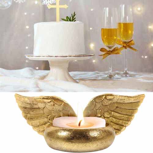 Angel Wings Tealight Candle Holder, 2 Pack Prayer Candle Holder for Christening Favor, Baptism Favor, Communion, Religious Favor Votive Holder Memorial Gifts