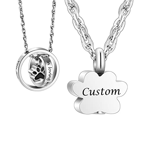XIUDA Paw Print Urn Necklace for Ashes Pet Cremation Jewelry for Ashes Stainless Steel Memorial Cremation Necklace for Dog Ashes - You Left Paw Prints on My Heart - color: Pet paw print-engraving