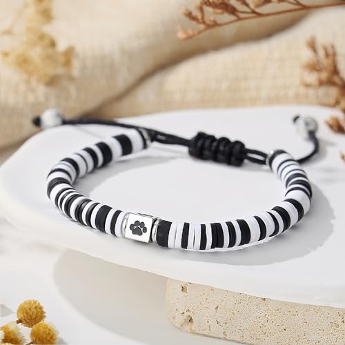 TONY & SANDY Dog Memorial Gifts, Pet Sympathy Rainbow Bridge Pet Memorial Bracelet for Men Women Girls Who Loss of Beloved Dog Cat - color: Black White