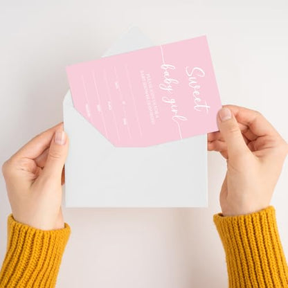 Sweet Baby Baby Shower Invitations for Girls, Pink Minimalism Invite Cards for Baby Announcement, 25 Set of Fill-in Invites with Envelopes, Gender Reveal Party Supplies -B16 - color: Pink-Oh Baby