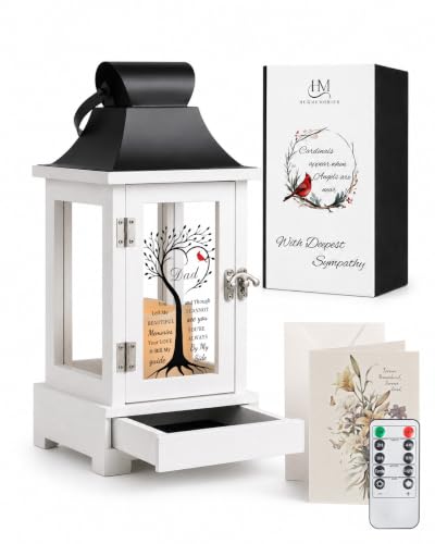 Dad Memorial Lantern with Drawer for Keepsakes, Bereavement Sympathy Gifts for Loss of Father, Sympathy Lantern Funeral Gifts in Memory of Loved One - color: Dad/Black