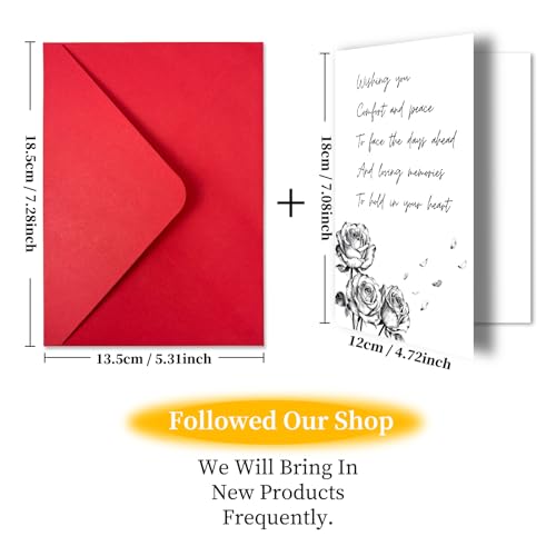 Rose Sympathy Card for Loss of Loved One, Blank Inside | 300 GSM rose sympathy card with a blank inside and red envelope, designed to offer comfort after the loss of a loved one - color: Luxury
