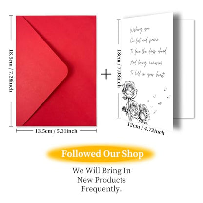 Rose Sympathy Card for Loss of Loved One, Blank Inside | 300 GSM rose sympathy card with a blank inside and red envelope, designed to offer comfort after the loss of a loved one - color: Luxury
